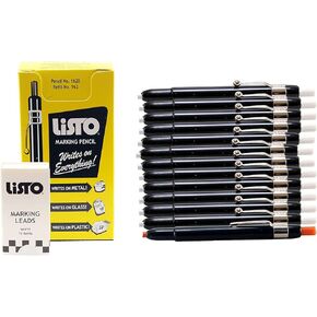 Listo 1620 و 162 Marking Pencil Kit ، اللون: أبيض ، 12 أقلام رصاص ، 72 خيوط إعادة الملء - أقلام الرصاص الشحوم/أقلام الرصاص الصينية/أقلام الرصاص الشمع. 1 × قلم رصاص برتقالي. (12 بيلًا ، 72-أبيض ، أبيض)