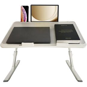 Lap Desk for Bed，Adjustable Bed Laptop Table with Heights and Angles，Foldable Bed Desk with 2 Movable Stoppers for Laptop Writing Eating Drawing Working (Grey, Large (23.6"x15.7"))
