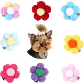 8 Pcs Flower Small Dogs Hair Clips, Cute Dog Hair Bows Small Dog Accessories Girl Dog Barrettes with Metal Clips Cat Puppy Party Birthday Grooming Hair Accessories (Mixed Colors)
