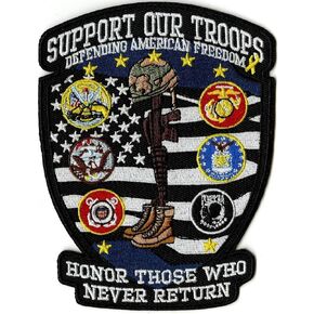 Support Our Troops Patch 5" | Fallen Heroes Tribute Pow Mia US Military Patriotic American | Army Marines Navy Air-Force Embroidered Iron On | Small - by Nixon Thread Co.