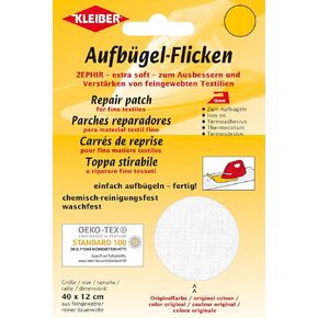 Kleiber 40 x 12 cm Extra Soft Cotton Iron-On Repair Patch, White