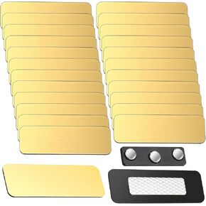 Geelin 100 Pcs Magnetic Name Tags 1 x 3 Inches Name Badge Magnetic Backing Customizable Name Tags Reusable Name Tags Badge Blanks Engraved Personalized for Office School (White)