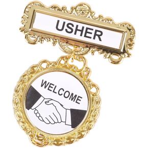 Usher Badge - Pin-backed Church Leadership Badge - Safety Pin-backed Badges Reusable For Church Gatherings - Welcome Badge for Usher - Fancy Round Brass