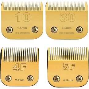 5F/4F/30/0 10/10 PET Dog Grooming Clipper Carbon Steel Sharp ، متوافق مع Andis ، Oster A5 ، Wahl KM Clippers ، Cut Lengt 3/8 "(9.5mm) 1/8" (3.2mm) 1/16 " (1.5 مم) 1/50 "(0.5 مم) 4 حزمة