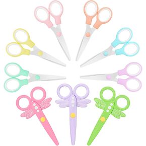 Kids Scissors，9-Piece Set of Children's Scissors，Colorful Craft Scissors and Safety Scissors, Toddler Art Scissors, Paper Edge Scissors, Colorful and Various Designs Safe for Children to Use
