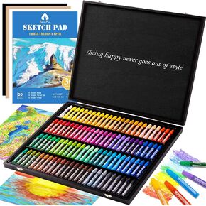 Oil Pastels, 100 Pieces Deluxe Wooden Pastels Art Supplies Set with Blessing, 3-Color Sketch Pad Included, Creative Gift Box for Kids Artists Adults Beginners - Being Happy Never Goes Out of Style