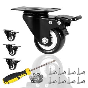 2 Inch Caster Wheels Set of 4 - Heavy Duty Casters with Brake, No Noise Locking PU Wheels, Wheels for Office Chair, Caster Wheels Heavy Duty, Casters Set of 4 Heavy Duty