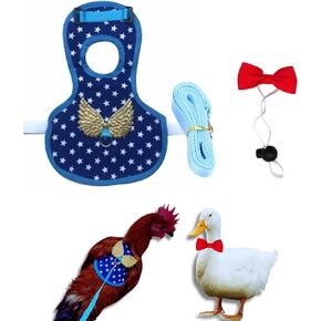 Duck Harness and Leash for Real Ducks with Bowtie Set, Adjustable Walking Harness and Bowties for Real Ducks, Duck Collar for Pet Ducks, Duck Leash for Pet Chicken Goose Hens Rooster (M, Blue Star)