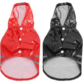 Pssopp Dog Raincoat with Reflective Strips, Red, Black, Size L, All Seasons, Waterproof, Polyester/PU Coating, Small Dogs, Puppy, Young Adult