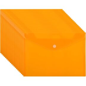 50 Pack A5 Plastic Envelopes Folders, Orange Document Wallets with Snap Closure, Waterproof Plastic File Folders for Paper Storage Organization - 6 x 10 inch