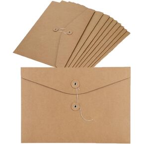 10Pcs Kraft String Envelope File Folders A4 Paper Pocket Folders Envelope Project Pockets Paper File Folders Paper Pocket Folders Document Bag Pocket File Organizers Business School Office Supplies