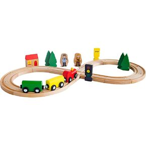 Wooden Train Set for Toddler - 30 Pcs Figure 8 Wooden Tracks fits Thomas, fits Brio, fits Chuggington, fits Melissa and Doug for 3 4 5 Years Old Girls & Boys