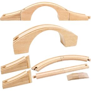 9 Pcs Wooden Train Bridge Set Wood Train Track Expansion Wooden Straight Train Track Accessories Compatible with Railroad Set Railway Train Track Connectors