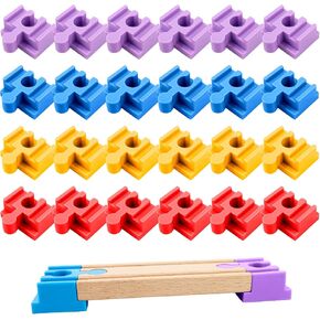 24 Pcs Plastic Track Connectors Wooden Train Track Accessories Building Block Track Connector Compatible with All Major Brands Wooden Train Sets Track, 4 Colors