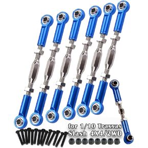 RC Upgrades Part for 1/10 Slash 4X4 2WD/Rustler 4X4 2WD/Stampede 4X4 2WD/Hoss 4X4 2WD RC Car,7 Pieces Aluminum Adjustable Turnbuckles Camber Links Toe Link,Hop-Up Part #3644 3745 1935,Navyblue