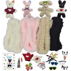 Moru Fur Pipe Cleaner Craft Kit # 2, Soft & Thick Teddy Fur-stem Wire for DIY Art & Craft. with Decorative Accessories(Sweaters/Eyes/Nose/Ribbons)&Tutorial. Great for a Gift, Craft Class, Party