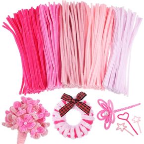 kallory 500 pcs منظفات الأنابيب الوردية الوردي يوم عيد الحب ينبع تشنيل لفنون اليد DIY Chenille تنظيف أنابيب الأنبوب للزهور زينة حفلة التغليف