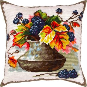 Brvsk Still Life Needlepoint Kit for Adults and Beginners — Autumn Mood 16″ × 16″ with Clear, Precise Printed Design on Cotton Canvas; Includes 2 Needles, Yarn, and Easy-Read Chart