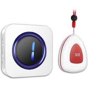 Caregiver Pager Wireless Call Bell Alert Button for Seniors/Elderly/Patients 1 Plugin LED Digital Display Receiver 1 SOS Waterproof Transmitter Bell Can DIY Expand Quantity…