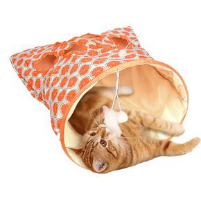 Cat Tunnel Bag for Indoor Cats, Crinkle Bag Toy Cat & Hamsters Play Tunnel Toy, Pet Collapsible Tunnel Crinkle Sack Bag with 1 Little Mouse & Toy Ball Cat Drill Sleeping Bag(Orange)