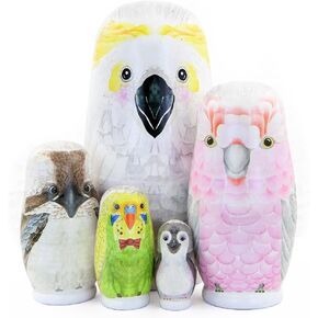 Winterworm Set of 5 Lifelike Owl Pattern Wooden Russian Nesting Dolls Animal Matryoshka Dolls for Kids Stacking Dolls Toy Birthday Christmas Home Decoration Gifts