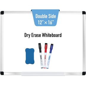 DumanAsen Small Dry Erase Board, 12 x 16 Magnetic Whiteboard for Wall, Aluminum Frame Portable Double Sided Whiteboard for Home,Office, Includes 3 Markers, Eraser and Hanging Hardware