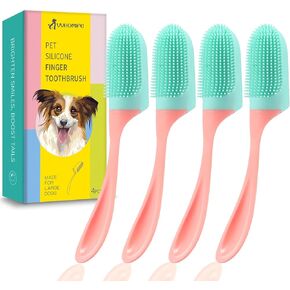 Lager Dog Finger Toothbrush, Non-slip with handle, extra-large Designed for Large Dogs. Clean Your Dog's Teeth and Prevent Bad Breath. Dog Toothbrush Finger with Soft Bristles. Yellow & Green-4 Pcs