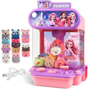 Claw Machine for Kids,Mini Vending Machines Girls Princess Toys,Candy Grabber Prize Dispenser Girl Toys, Electronic Arcade Game with 20 Mini Plush Toys for Party Easter Birthday Gifts (Princess-B)
