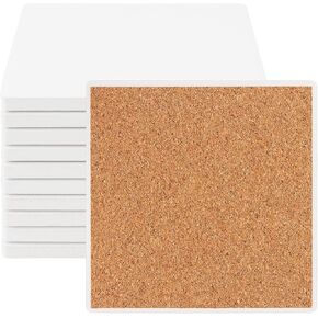30 Pack 4 x 4 Inch Ceramic Coasters for Crafts, White Ceramic Tile Coasters with Cork Backing Pads, Square Unglazed Blank Ceramic Coasters Bulk for DIY Arts and Craft Project