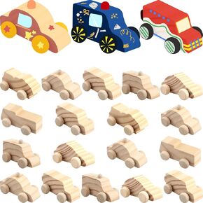 Haconba 18 Pack Wooden DIY Cars Unfinished Wood Craft Cars Paintable Small Wooden Cars for School Home DIY Art Craft Projects, 6 Styles