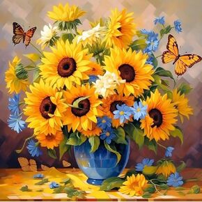 BOHADIY Sunflowers Diamond Art Kits for Adults-Butterflies Adult Diamond Painting Kits,Sunflowers Gem Art for Adults DIY Full Round Drill Diamond Dot Gem Art Kits for Adults Home Wall Decor 12x12inch in Kuwait