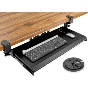 Keyboard Tray Under Desk Pull Out with Extra Sturdy C Clamp Mount System, 27.3 (32.5 inch Including Clamps) x 11 Inch Slide-Out Platform Computer Drawer for Typing Black