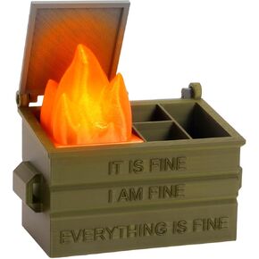 Dumpster Fire Pencil Holder Fun Desk Accessories with Removable Flame Light Touch Dimming Mode & USB Charging Port Perfect Pen Holder for Desk, Funny Gift for Coworkers