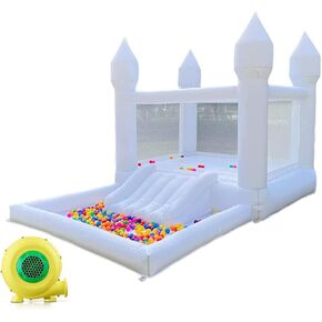 White Bounce House for Kids - 13x8x8FT Oxford White Bouncy House with Slide & Ball Pit, Perfect for Parties & Events,Safe and Fun for All Ages