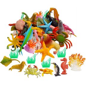 OuMuaMua 42pcs Realistic Mini Sea Creature Figure Toys - Ocean Animals, Bath Toys for Kids & Toddlers