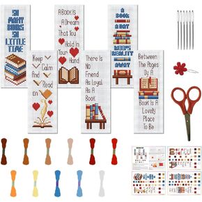 FREEBLOSS 6 Set Cross Stitch Bookmark Kit Books Pattern Stamped Cross Stitch Kits for Beginners DIY Embroidery Bookmarks DIY Bookmark Kit Embroidery Kit for Adults Gift 6 * 20CM
