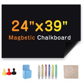 Chalkboard Wallpaper Stick and Peel, 24" x 39" Magnetic Chalk Board Contact Paper with Adhesive on Wall for School, Office, Kitchen Fridge, Kids Drawing with Dustless Chalk