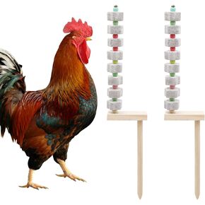 2 Pack Chicken Toys for Coop, Chicken Coop Accessories, Chicken Beak Grinding Calcium Stone with Wood Stake, Chicken Enrichment Toys, Chicken Coop Toys for Hens, Ducks, Geese, Turkeys, Poultry