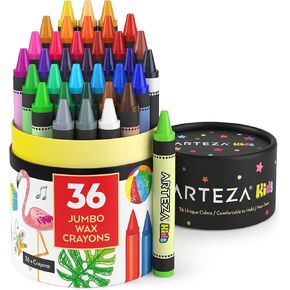 Arteza Kids Jumbo Crayons, Set of 36 Vivid Colors, Toddler Crayons from Wax