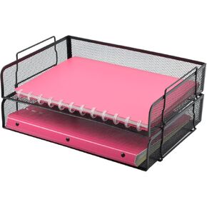 Easepres 2 Tier Stackable Desktop Document Letter Tray Organizer| The Mesh Collection, Black