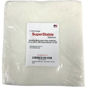 Superpunch Invisible No-Show Mesh Stabilizer, 1.5 oz Cutaway for Embroidery Machines-100 Precut Sheets 7.5inch x 8inch, SuperStable Lightweight Cut Away Machine Stabilizers Backing Made in USA(White)