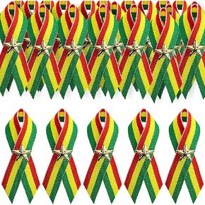 Wehhbtye Black History Month Ribbon Pins, Juneteenth Striped Lapel Pin with Star, African June 19th Button Pins for Cloth Hat Backpacks Decor Freedom Day Party Favors Supplies (50Pcs)