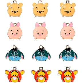 12Pcs Pooh Bear Cartoon Charm Pooh Piglet Eeyore Tiger Jewelry Accessories Pendant for Jewelry Making DIY Crafts