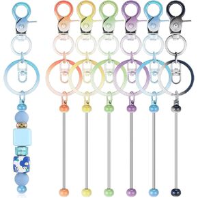Huwena 6 Pcs Beadable Keychain Bars Blanks Bead Keychain Metal for Pendant DIY Crafts Jewelry Making Gift