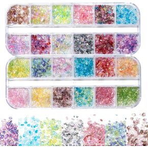Resiners Crushed Glass for Resin Craft, 24 Colors Iridescent Glass Glitter Broken Glass Pieces for Crafts, Crystal Chips Resin Fillers for Nail Arts DIY Phone Case Jewelry Making Decoration
