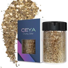 Ceya Chunky Glitter, 4.9oz/ 140g Pearl White Craft Christmas Glitter Powder Mixed Fine Flakes Iridescent Nail Sequins for Nail Art, Hair, Epoxy Resin, Tumblers, Slime, Painting, Festival Decor