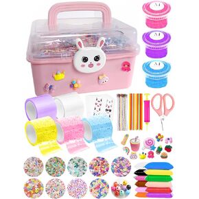 KAWAIZOO Nano Tape Bubble Kit for Kids with Bunny Box,Squishy Balloon Kit with DIY Clay and Slime Accessories,Nano Bubble Tape Kit,Nano Tape Bubbles