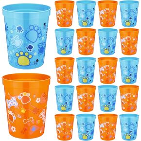 24 Pcs Blue Dog Birthday Party Supplies 16 oz Blue Orange Plastic Cups Reusable Dog Paw Themed Cups for Birthday Decorations, Party Favors for Ice Coffee, Smoothie, Juice