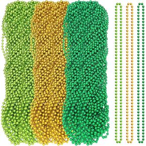 St. Patrick's Day Bead Necklaces Bulk Mardi Gras Beads Dark Green, Light Green, Yellow Beaded Necklaces St. Patrick's Party Beads Necklaces 33" 6 mm Holiday Beaded Costume Necklace for Party (72 Pcs)