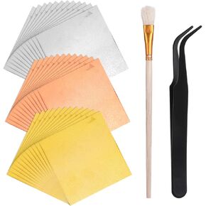 BOHUIZ Gold Leaf Sheets for Art, 3 Colors 150 Sheets Gold Foil Sheets with Tweezer & Brush, Gold, Silver, Rose Gold Foil Sheets for DIY Crafts, Painting, Resin, Nails, Gilding Craft, Furniture